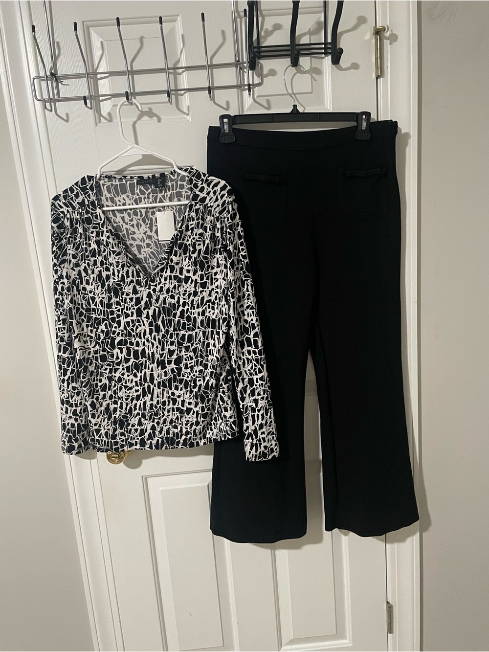 Black Stretch Wide Trousers sz12 CeCe tahari top nwt blk white